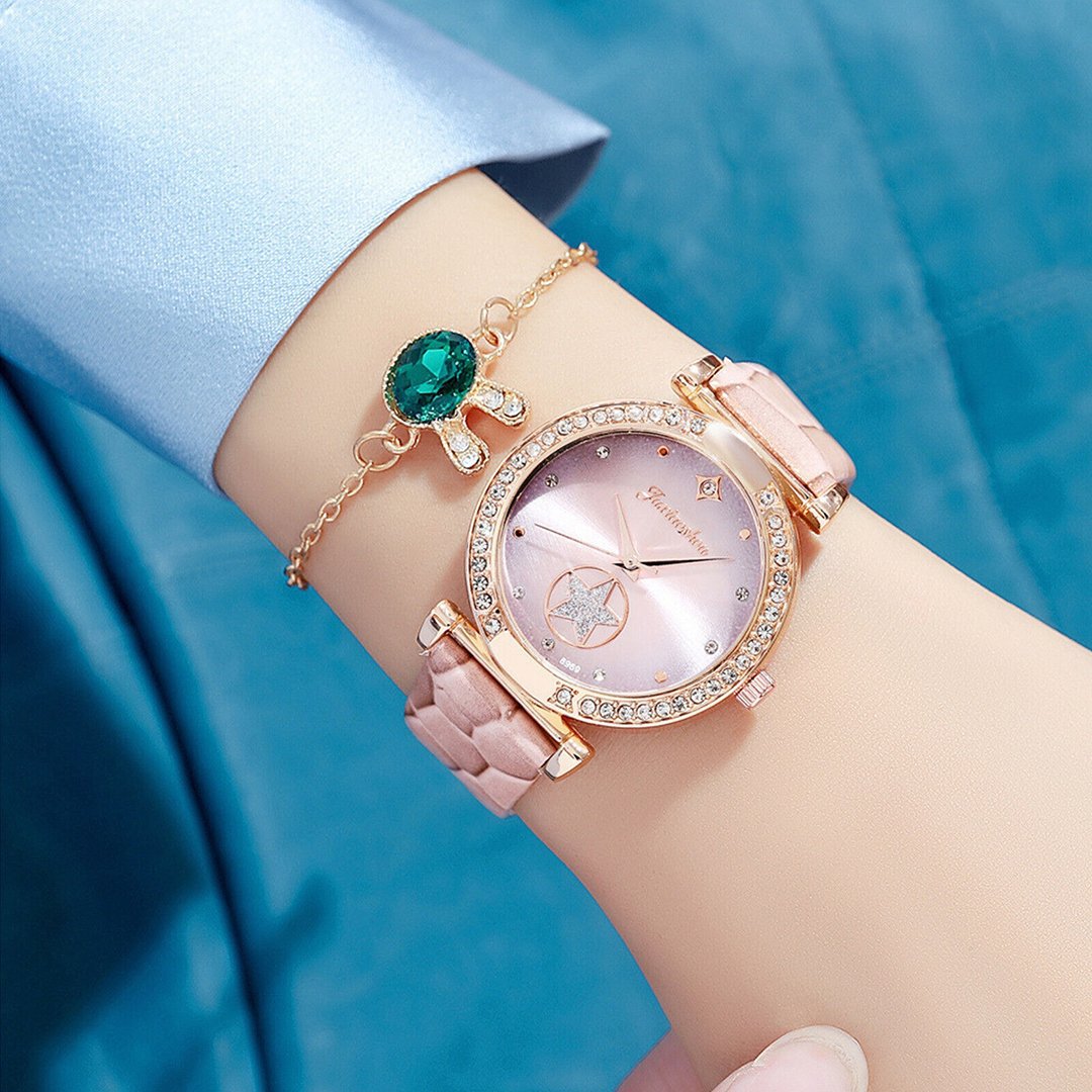 Women's Watch Necklace Bracelet Ring Stud Earrings Gift Box