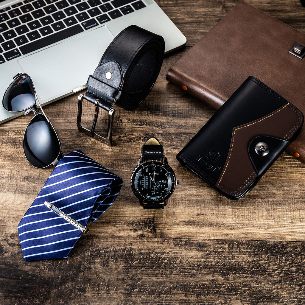 Men's Watch Belt Tie Wallet Gift Box