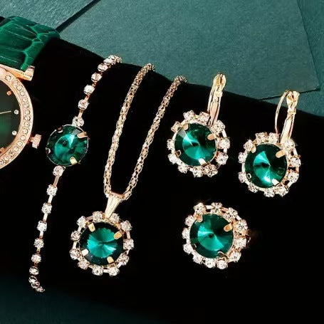 Women's Watch Necklace Bracelet Ring Stud Earrings Gift Box
