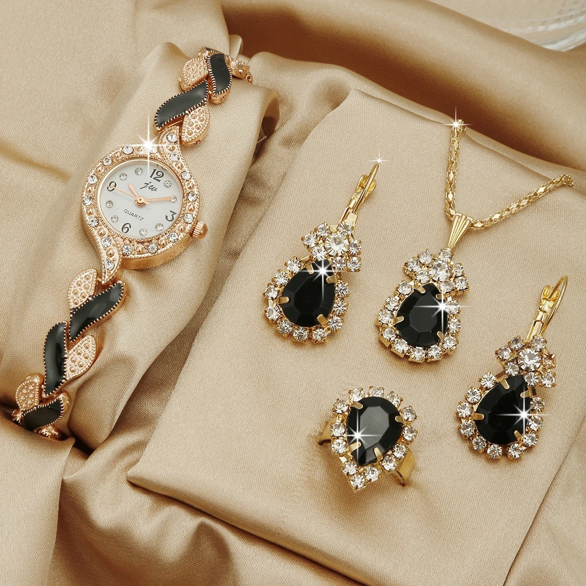 Women's Watch Necklace Bracelet Ring Stud Earrings Gift Box