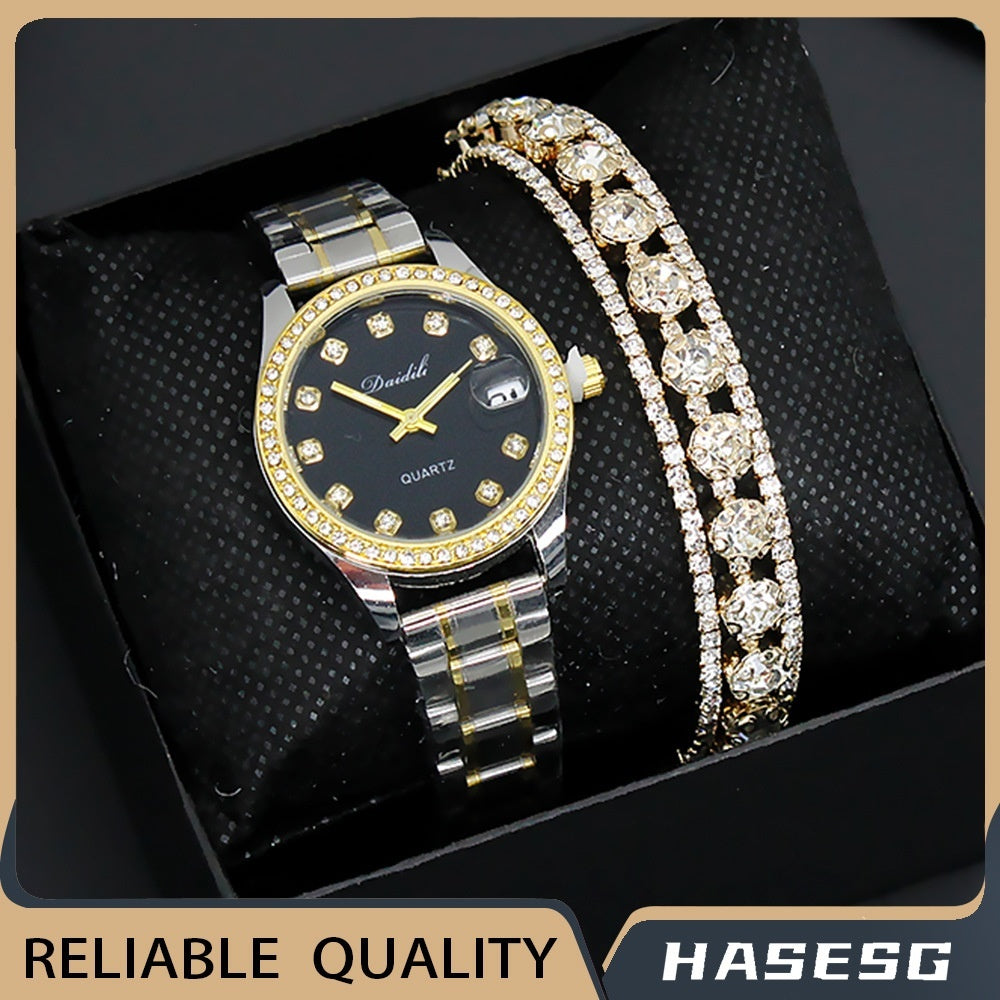 Women's Luxury Diamond Watch & Bracelet Gift Box
