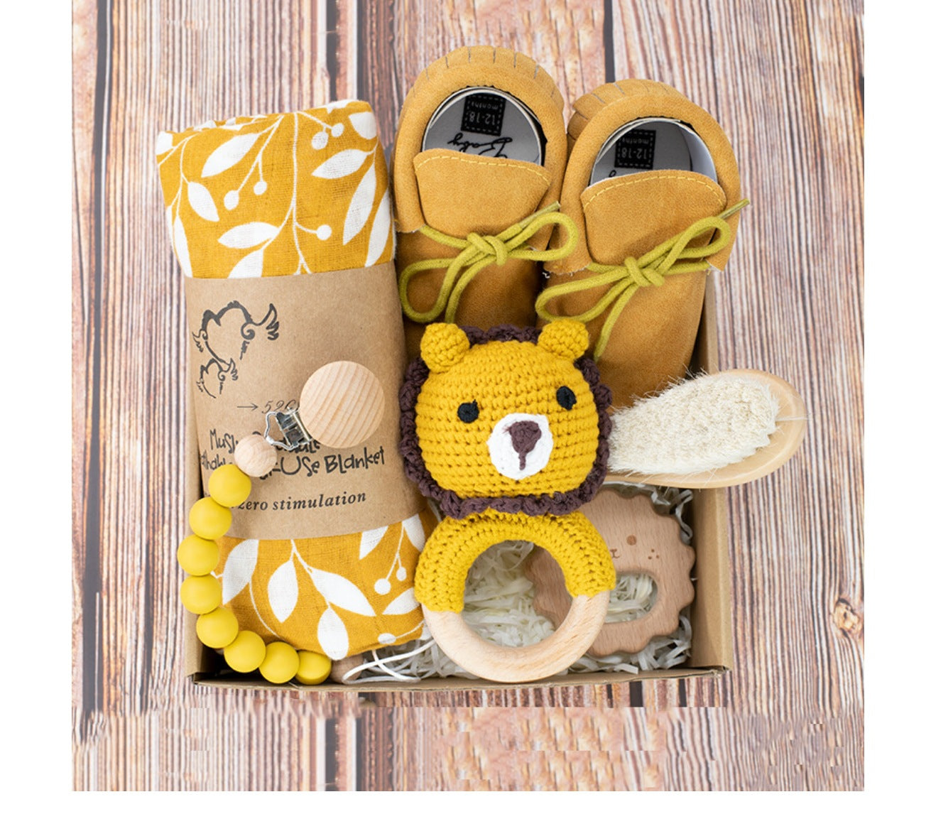 Baby Crochet Wooden Rattle Birth Gift Box