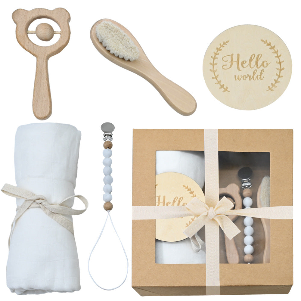 Baby Crochet Wooden Rattle Birth Gift Box