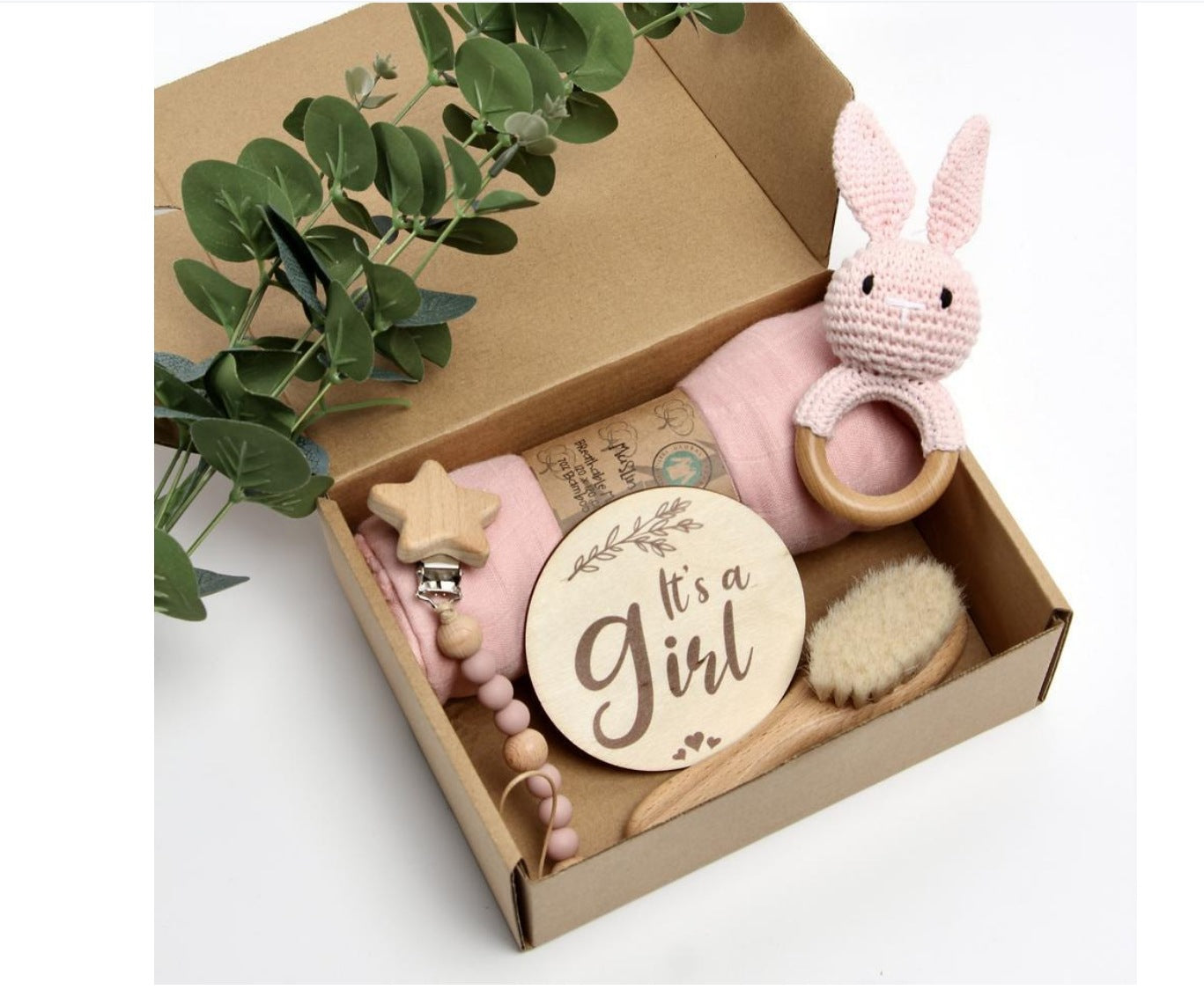 Baby Crochet Wooden Rattle Birth Gift Box