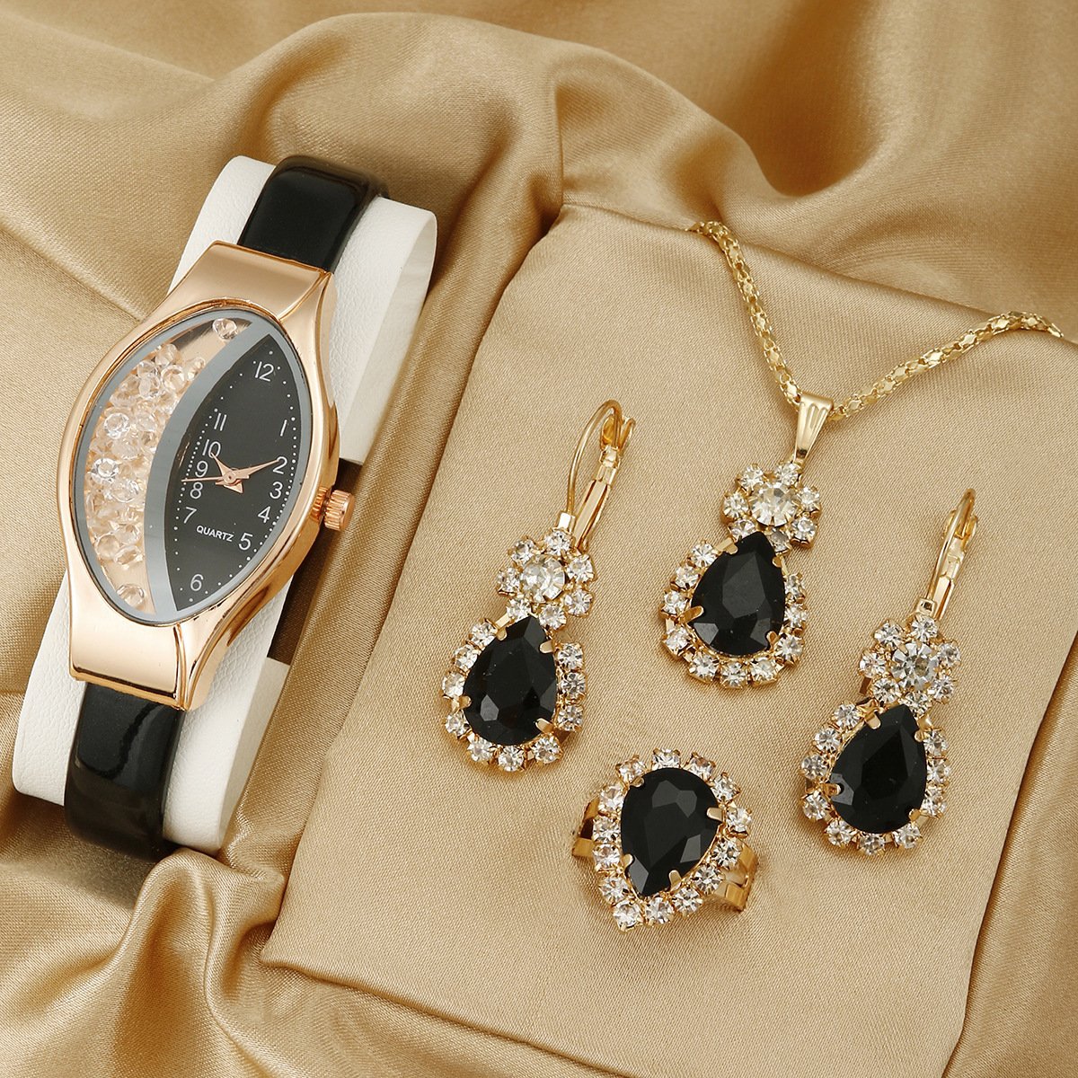 Women's Watch Necklace Bracelet Ring Stud Earrings Gift Box