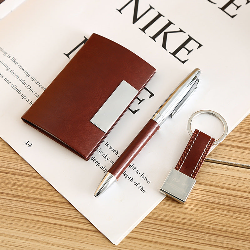 Notebook Signature Pen Keychain Business Card Holder Four-piece Set Gift Box