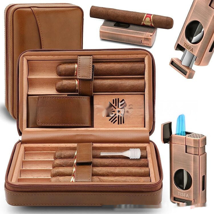 Cedar Wood Leather Cigar Gift Box