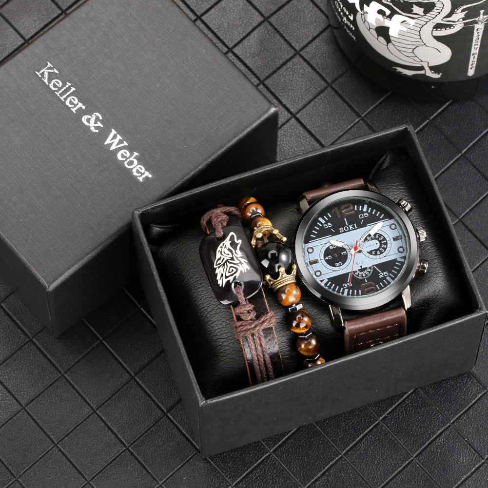 Men's Quartz Watch Bracelet Gift Set Box