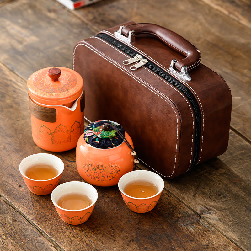 Tea Set Ceramic One Pot Four Cups Gift Box