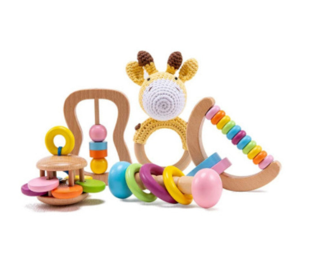 Baby Crochet Wooden Rattle Birth Gift Box