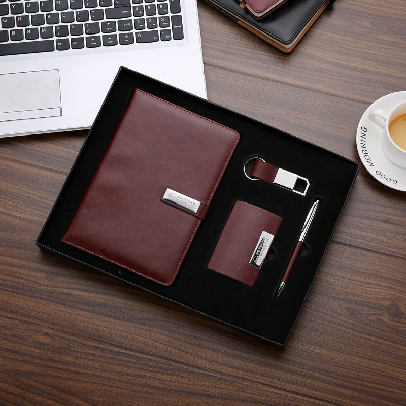 Notebook Signature Pen Keychain Business Card Holder Four-piece Set Gift Box