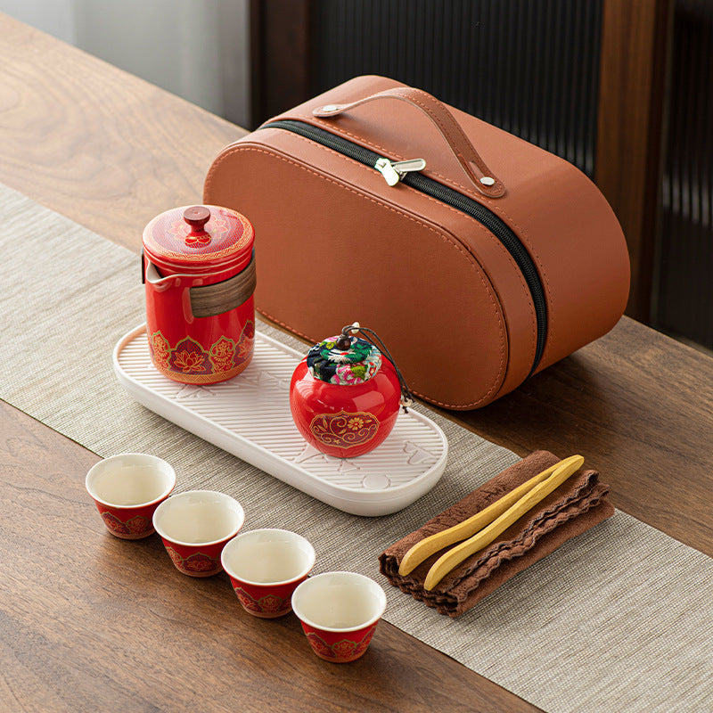 Tea Set Ceramic One Pot Four Cups Gift Box
