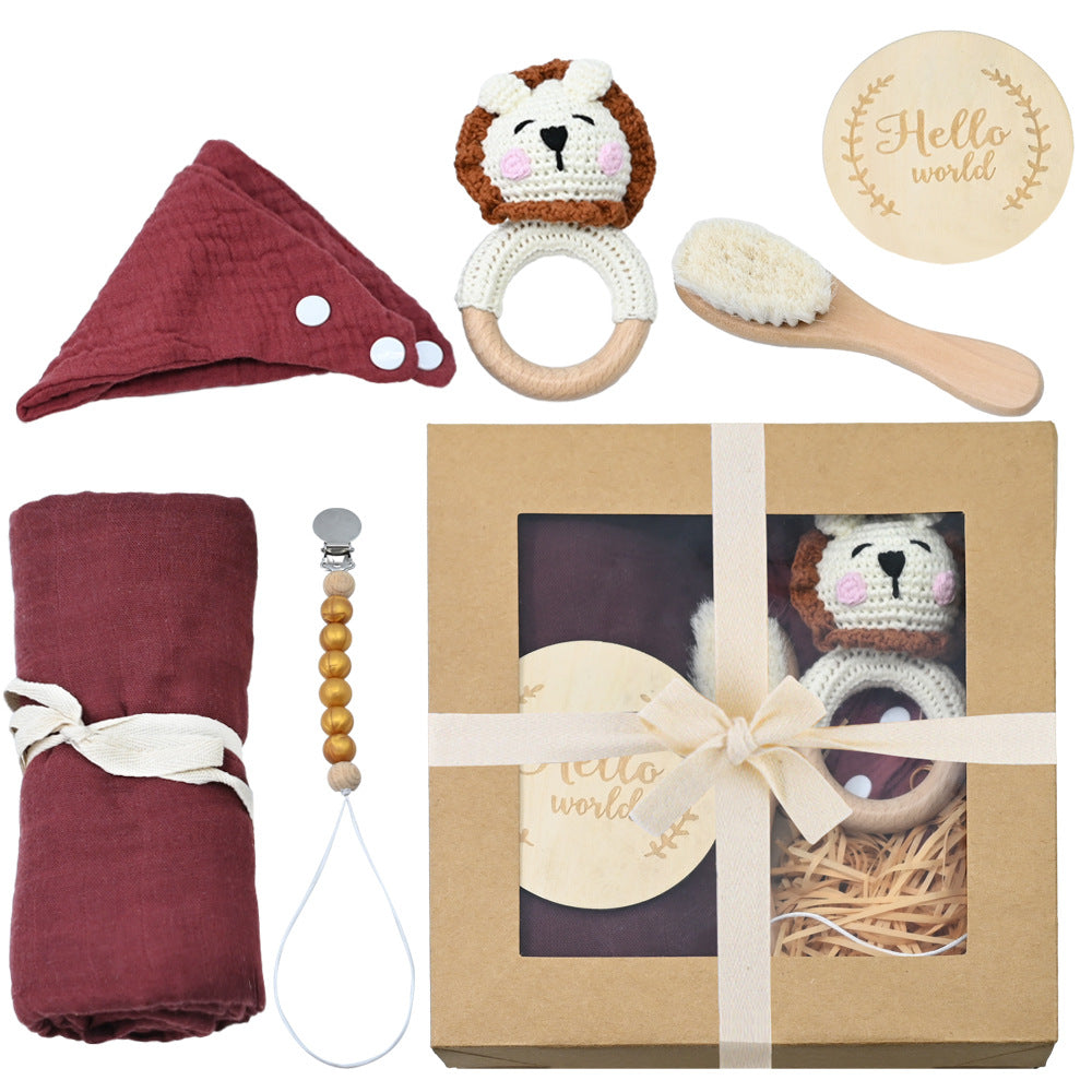 Baby Crochet Wooden Rattle Birth Gift Box