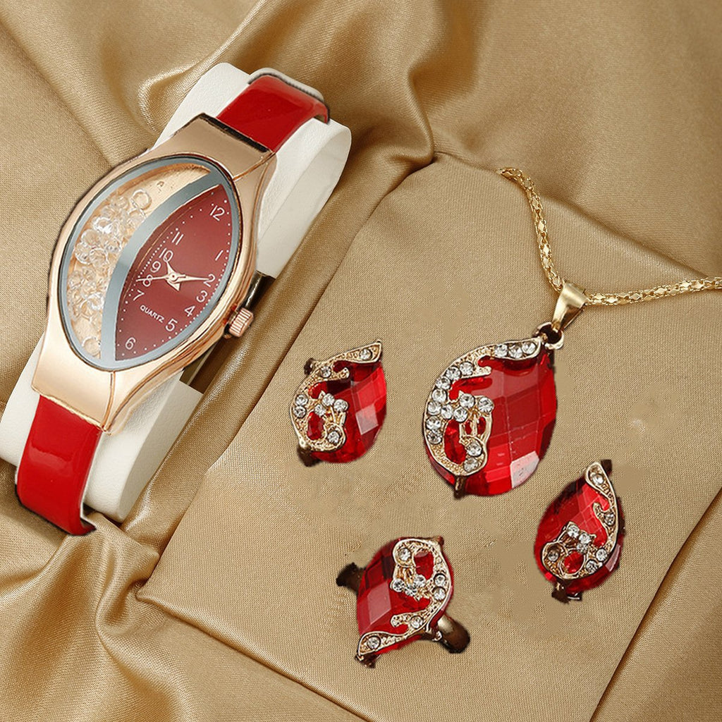 Women's Watch Necklace Bracelet Ring Stud Earrings Gift Box