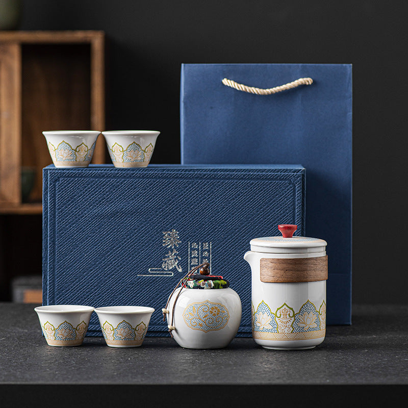 Tea Set Ceramic One Pot Four Cups Gift Box