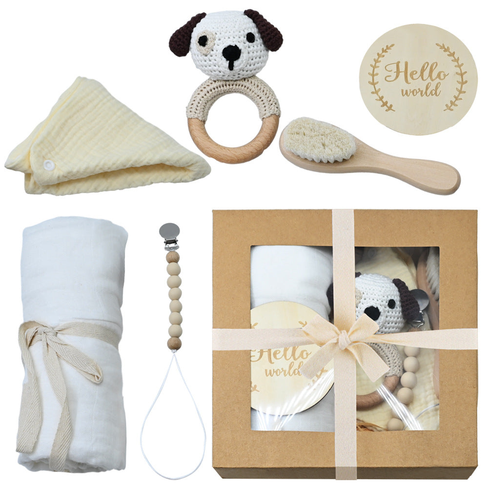 Baby Crochet Wooden Rattle Birth Gift Box