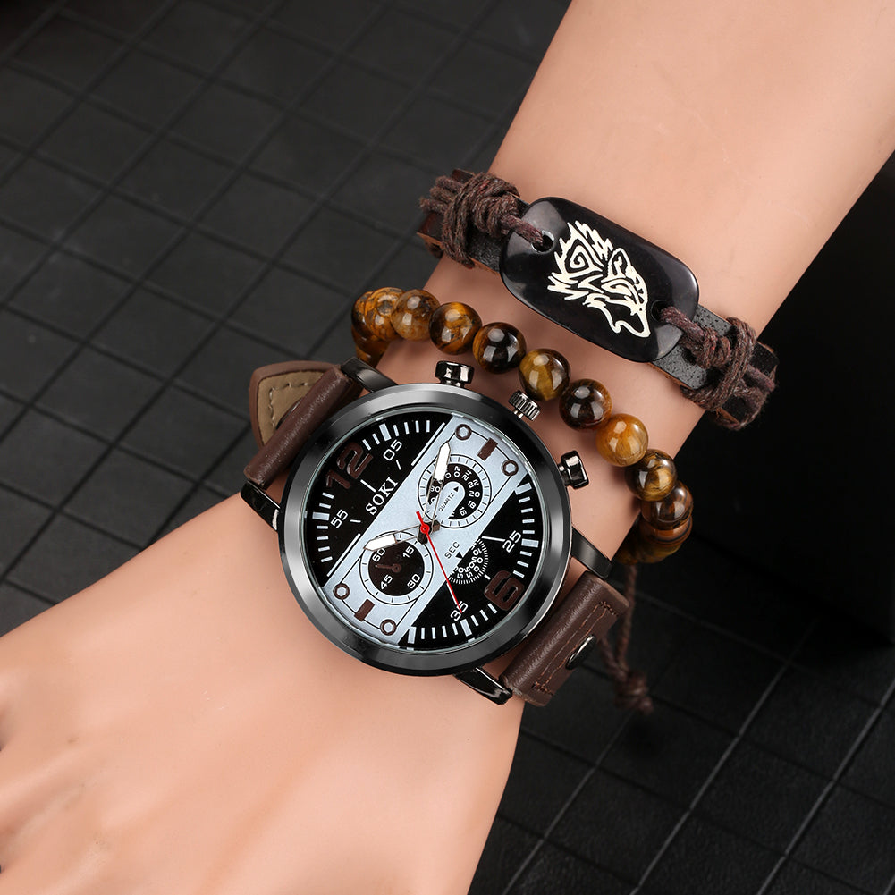 Men's Quartz Watch Bracelet Gift Set Box