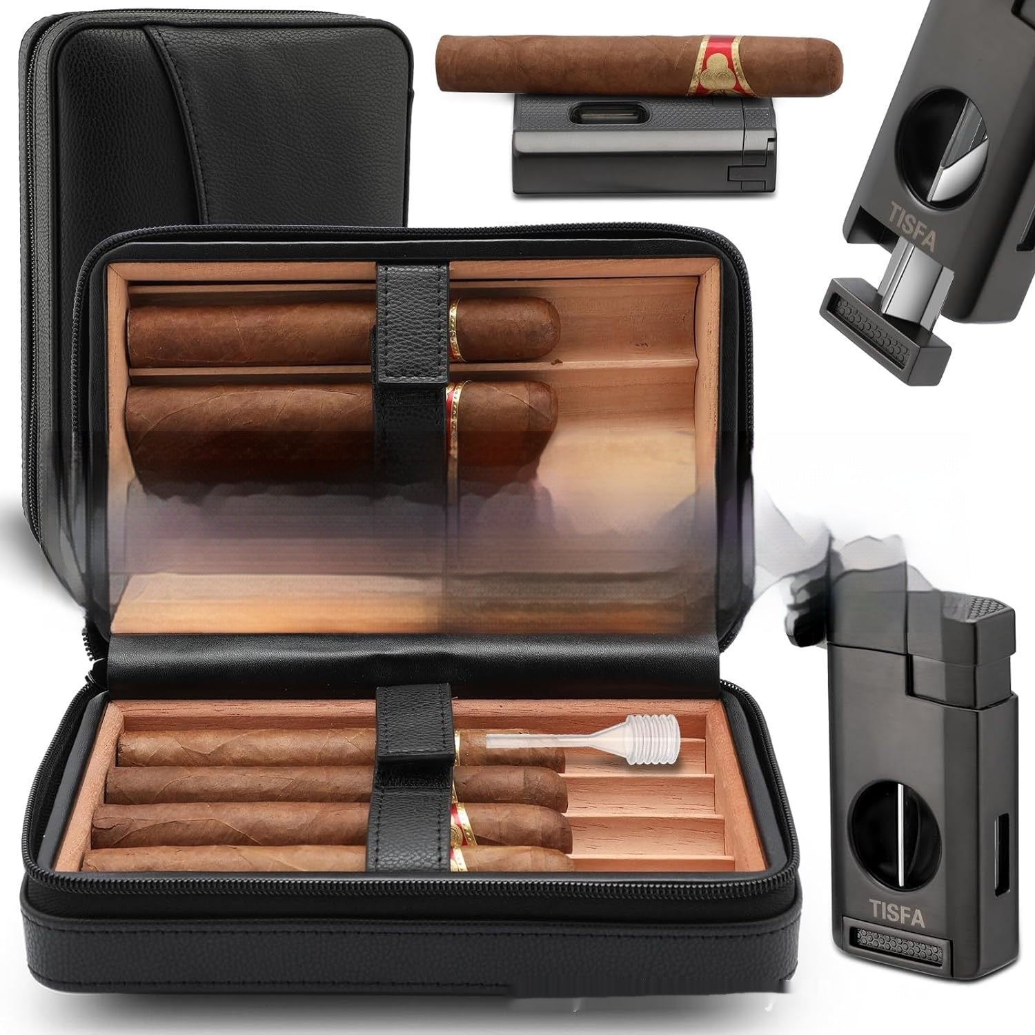 Cedar Wood Leather Cigar Gift Box
