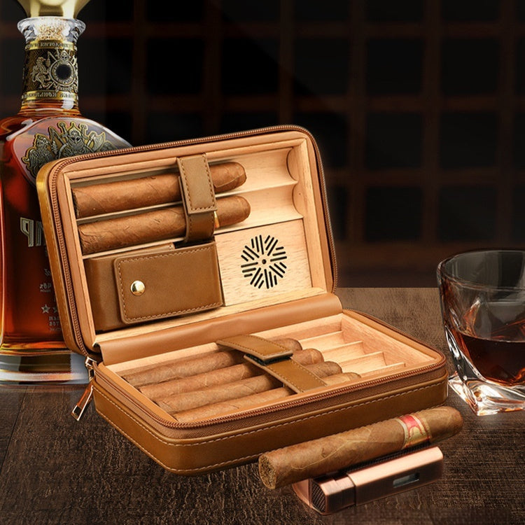 Cedar Wood Leather Cigar Gift Box