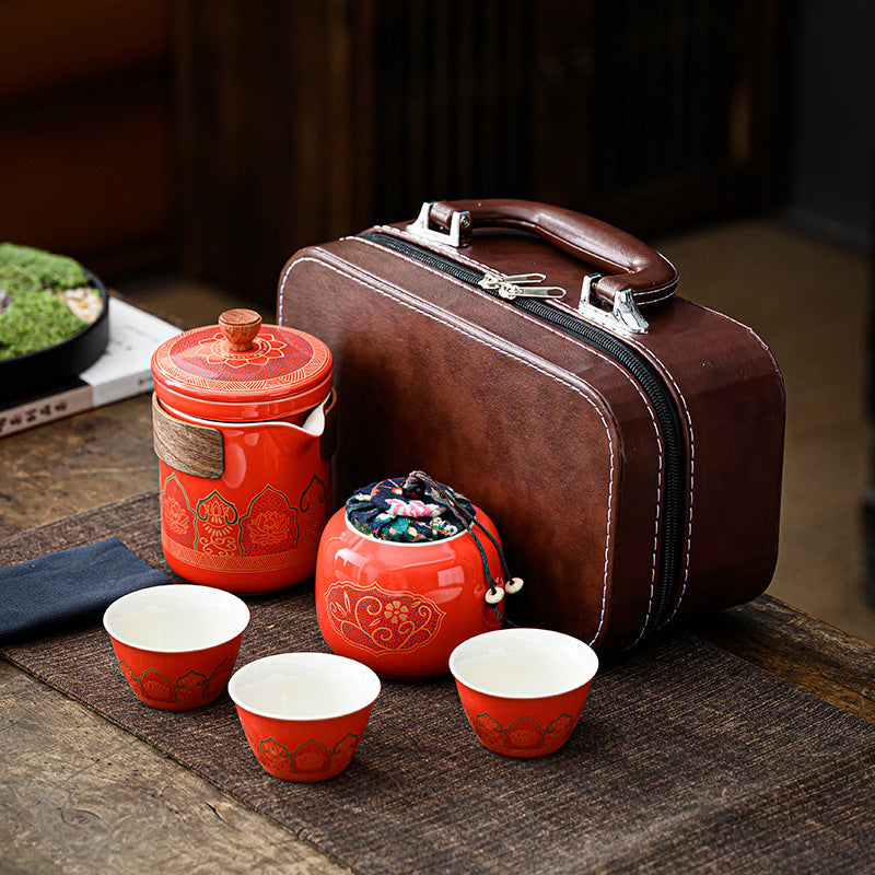 Tea Set Ceramic One Pot Four Cups Gift Box