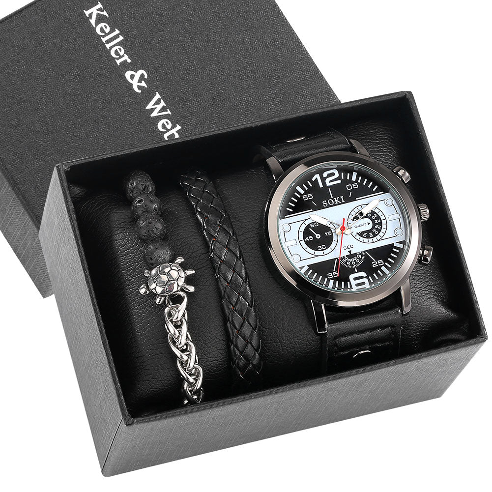 Men's Quartz Watch Bracelet Gift Set Box