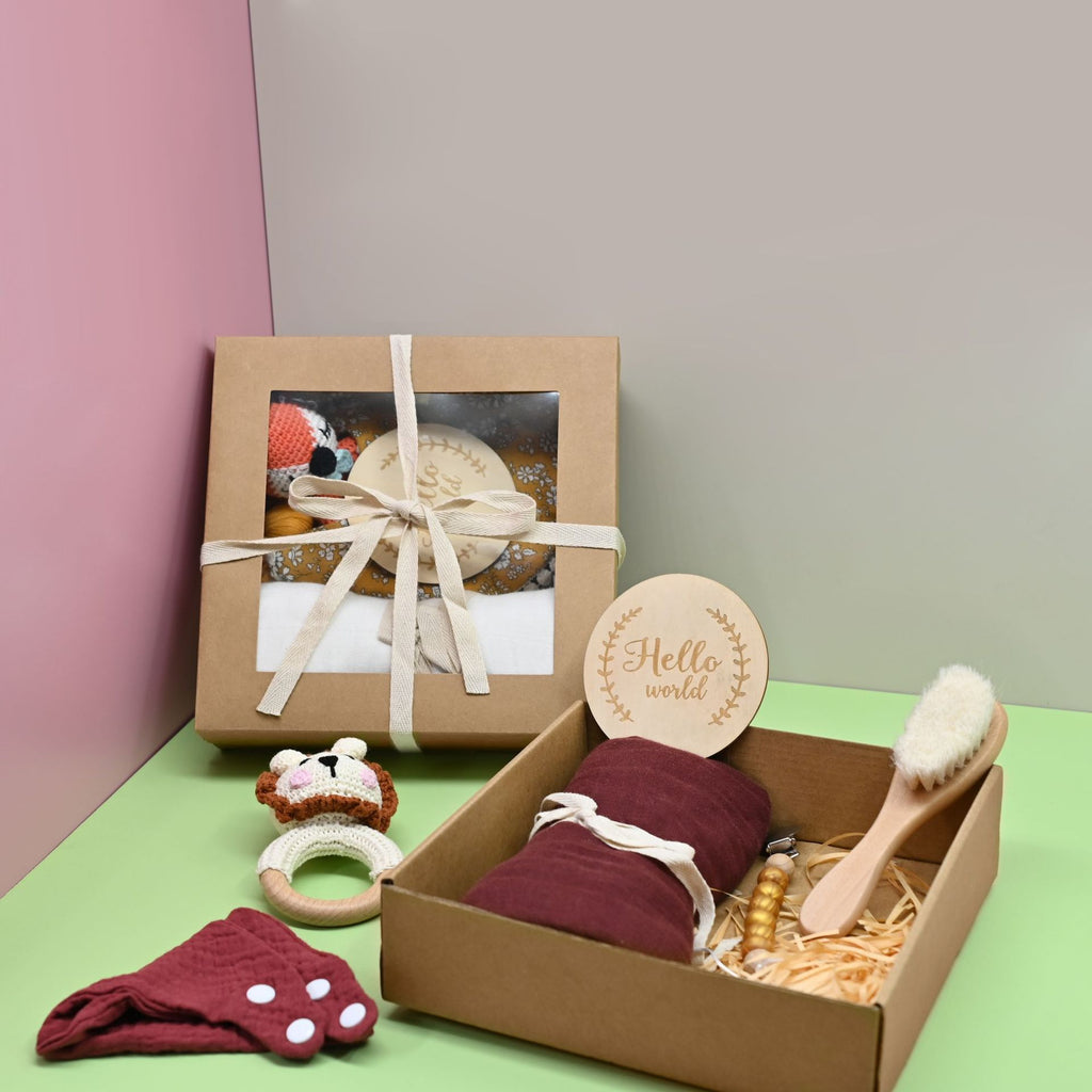 Baby Crochet Wooden Rattle Birth Gift Box