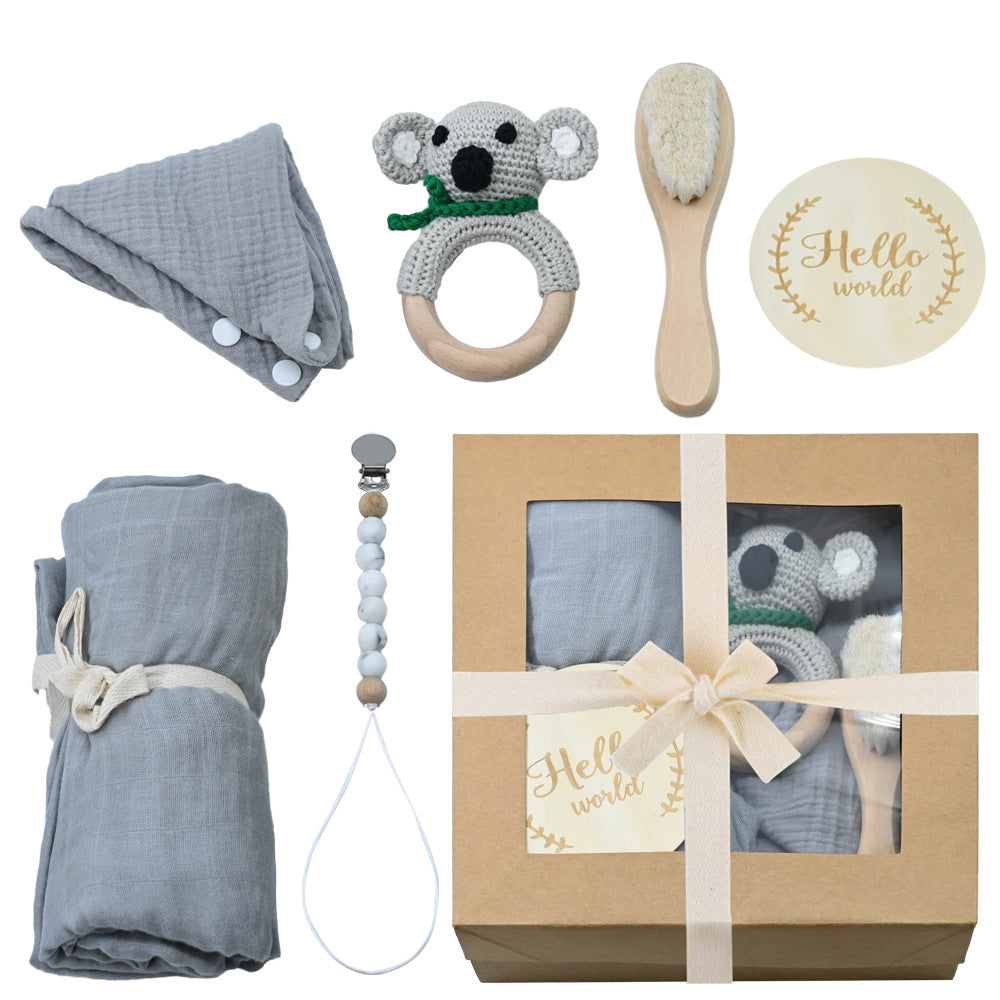 Baby Crochet Wooden Rattle Birth Gift Box
