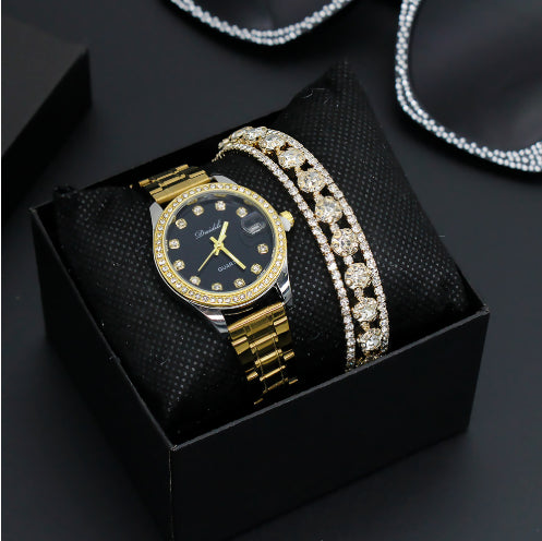 Women's Luxury Diamond Watch & Bracelet Gift Box