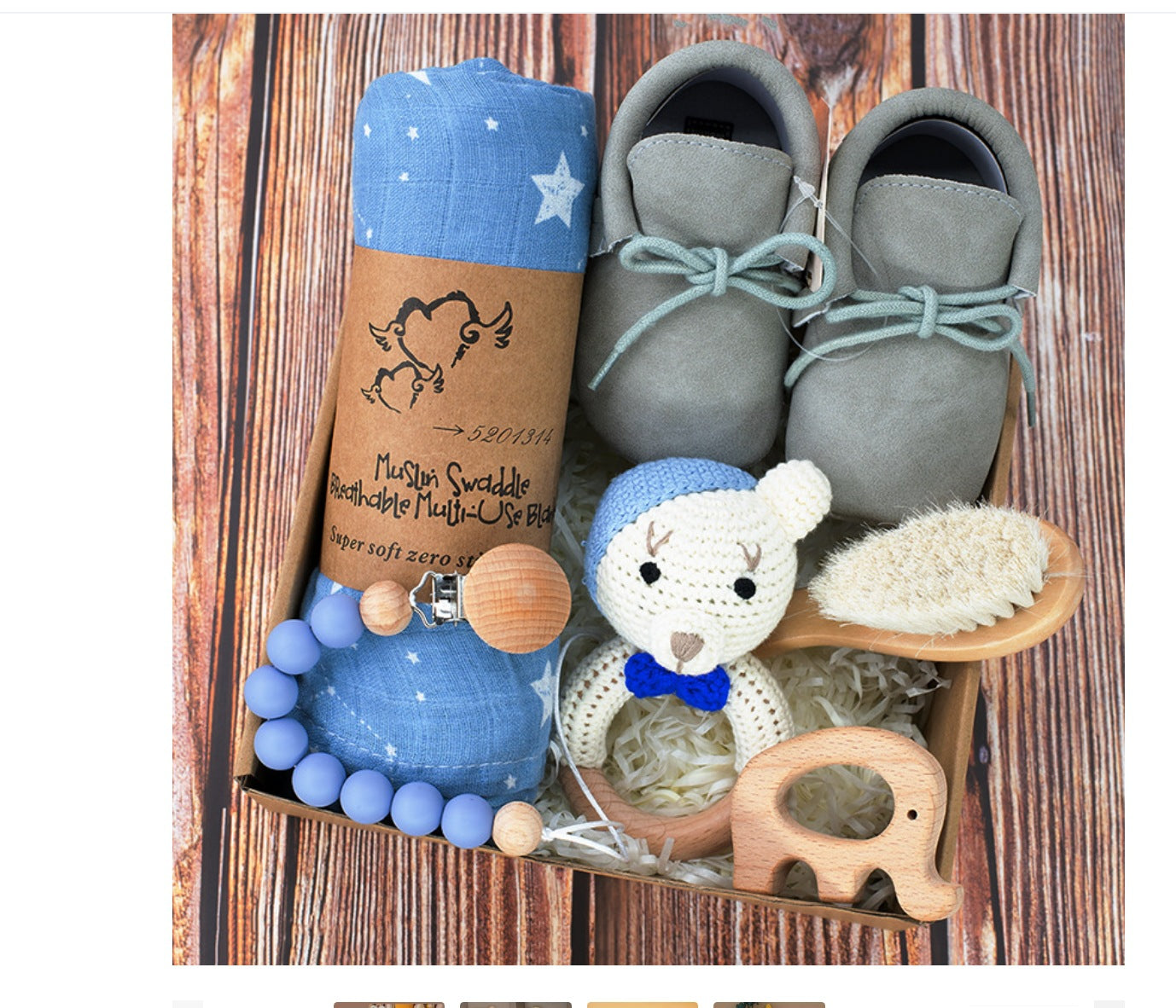 Baby Crochet Wooden Rattle Birth Gift Box