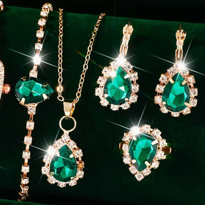 Women's Watch Necklace Bracelet Ring Stud Earrings Gift Box