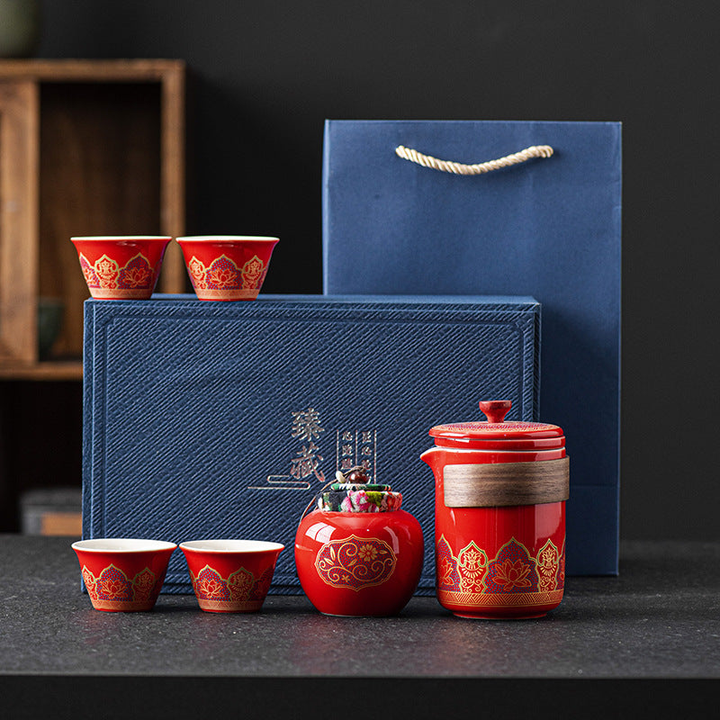 Tea Set Ceramic One Pot Four Cups Gift Box