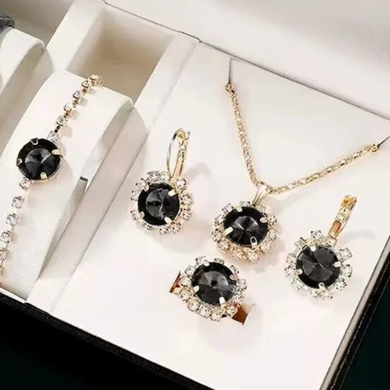 Women's Watch Necklace Bracelet Ring Stud Earrings Gift Box