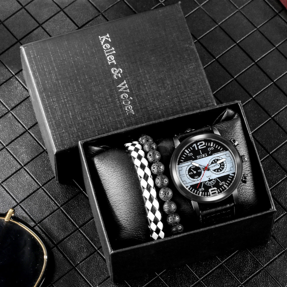 Men's Quartz Watch Bracelet Gift Set Box