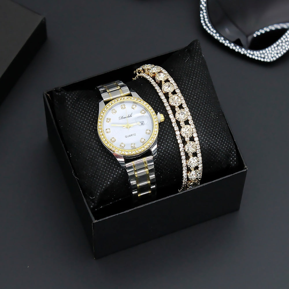 Women's Luxury Diamond Watch & Bracelet Gift Box