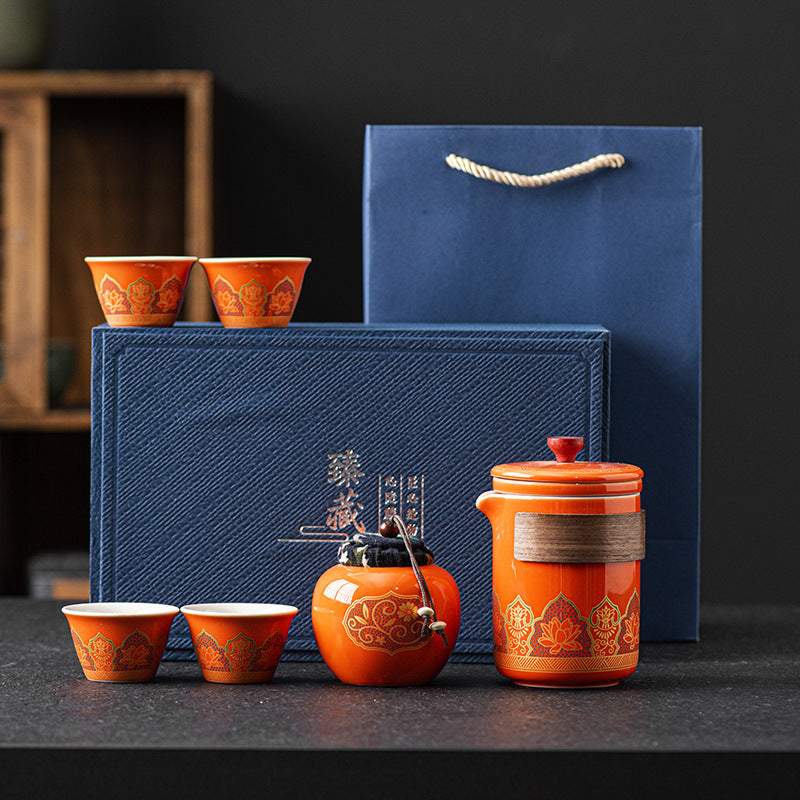 Tea Set Ceramic One Pot Four Cups Gift Box