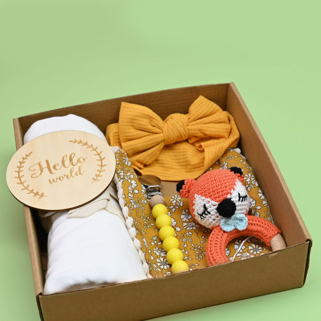 Baby Crochet Wooden Rattle Birth Gift Box