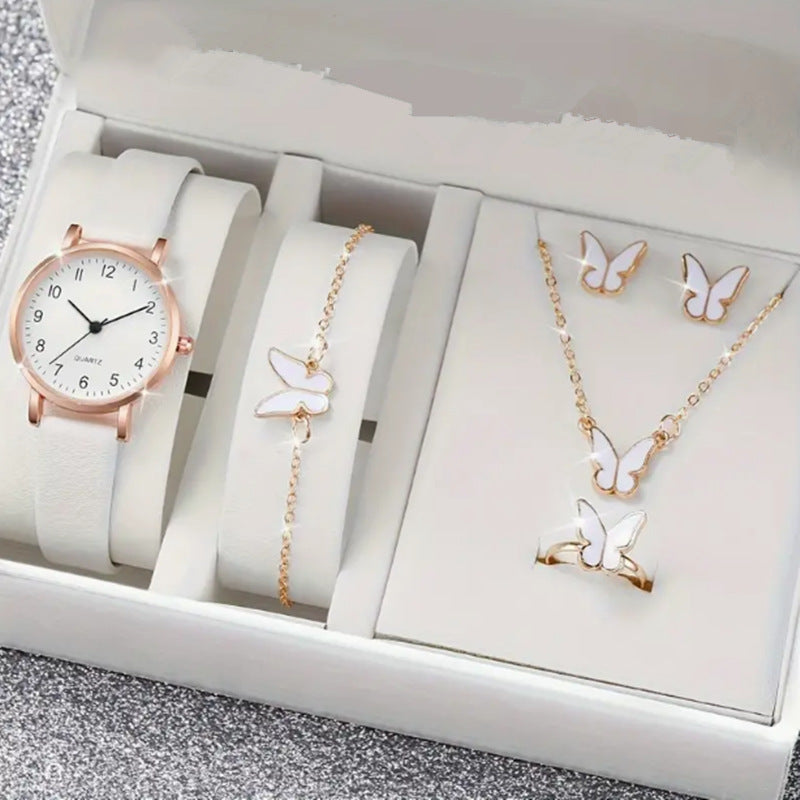 Women's Watch Necklace Bracelet Ring Stud Earrings Gift Box