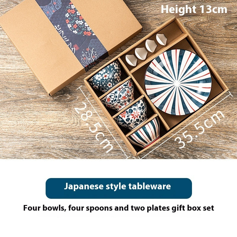 Japanese-style Cowhide Ceramic Bowl Dish & Plate Gift Box