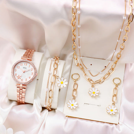 Women's Watch Necklace Bracelet Ring Stud Earrings Gift Box