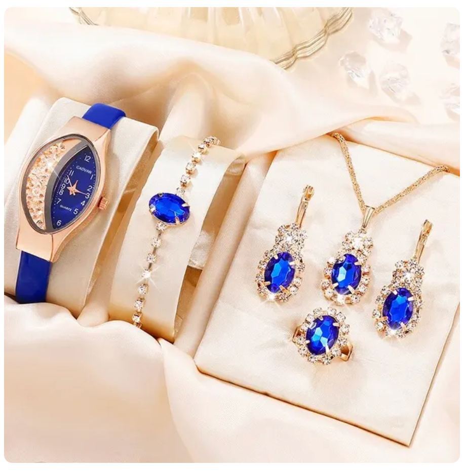 Women's Watch Necklace Bracelet Ring Stud Earrings Gift Box