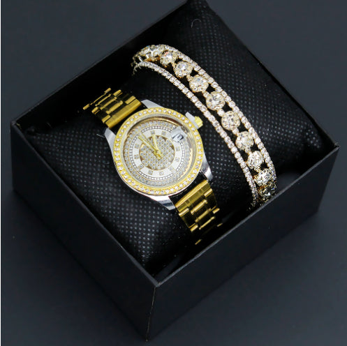 Women's Luxury Diamond Watch & Bracelet Gift Box