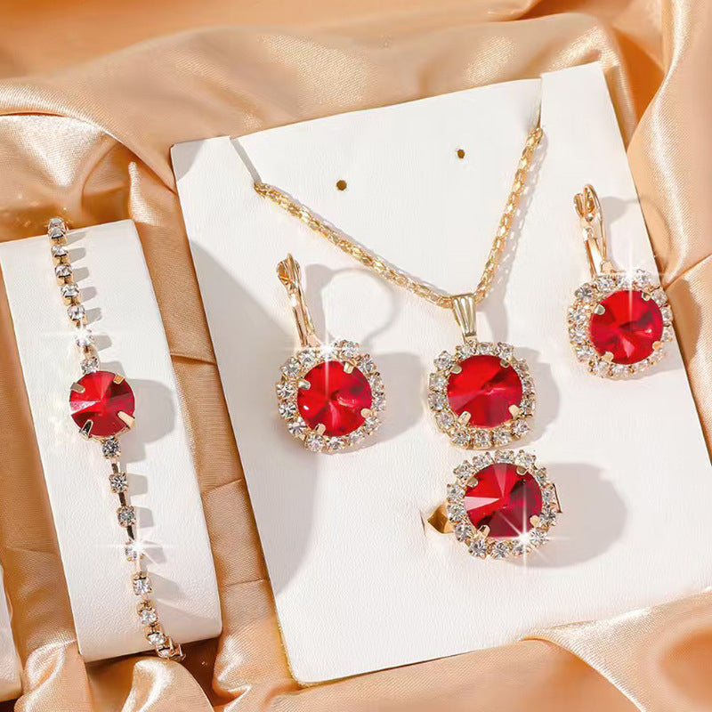 Women's Watch Necklace Bracelet Ring Stud Earrings Gift Box