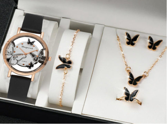 Women's Watch Necklace Bracelet Ring Stud Earrings Gift Box