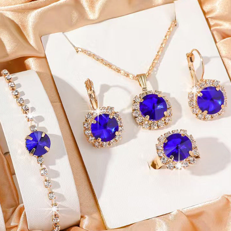 Women's Watch Necklace Bracelet Ring Stud Earrings Gift Box