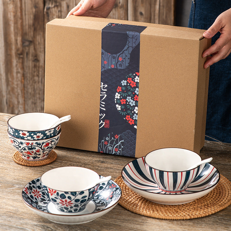 Japanese-style Cowhide Ceramic Bowl Dish & Plate Gift Box